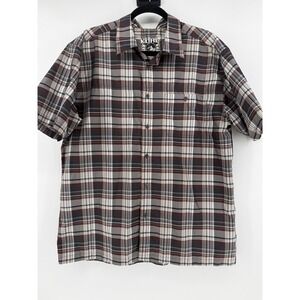 Kuhl Mens XL Short Sleeve Plaid Button Down Shirt Brown White IONIK RN108846